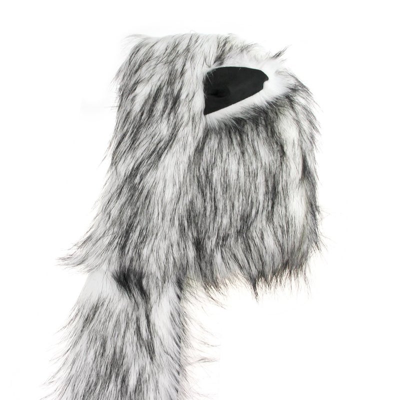 Fakeface Winter Animal Hat Faux Fur Hooded Scarf Cute Furry Ears Paw Gloves Pocket Hoodie Beanie Cap Party Costume for Women Girls (White) - Image 5